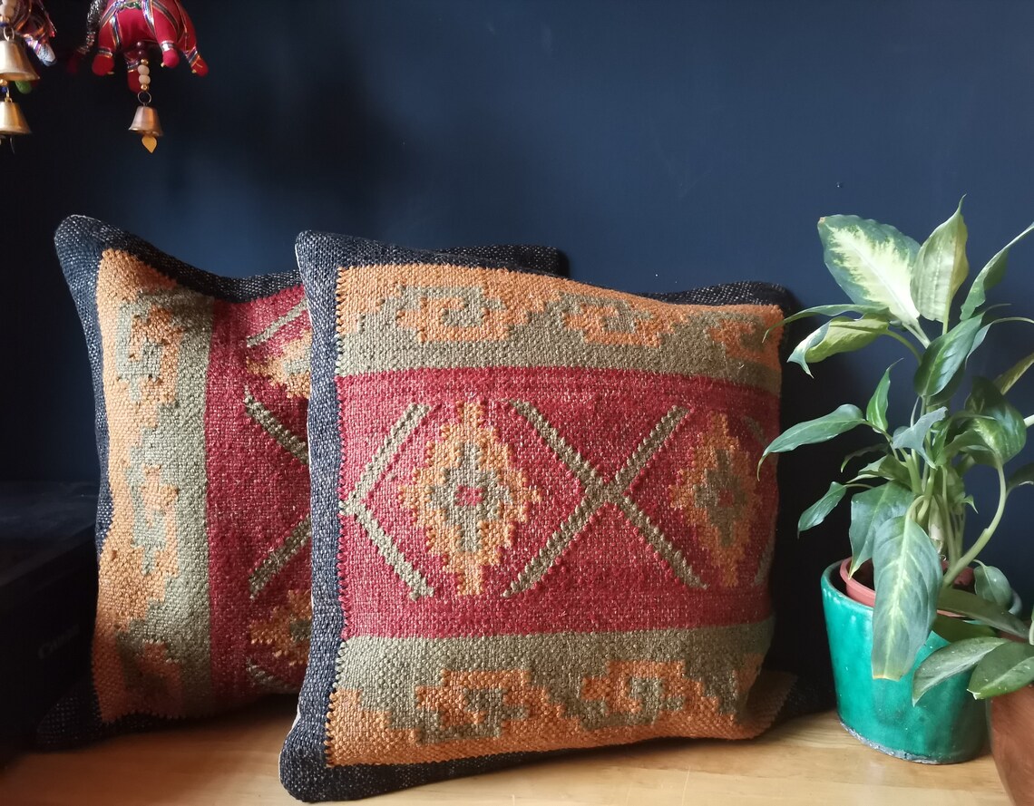 Kilim Cushion Cover Handmade 18x18in Etsy UK