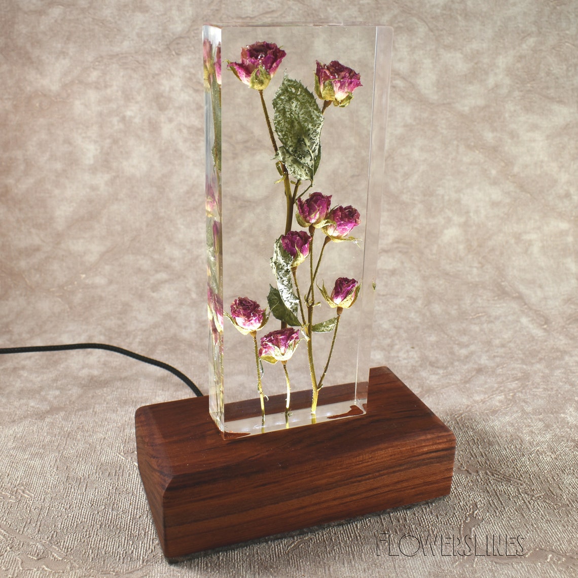 Red Roses in Epoxy Resin Decor Bouquet Bubingo Wood Base Etsy