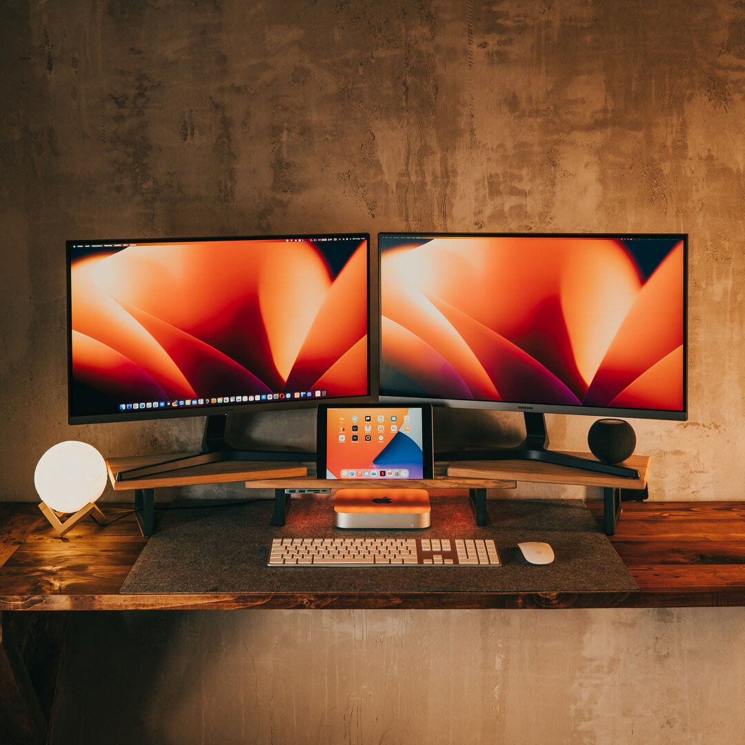 Monitor Stand Solid Wood Dual Monitor Stand Wooden Stand for Etsy