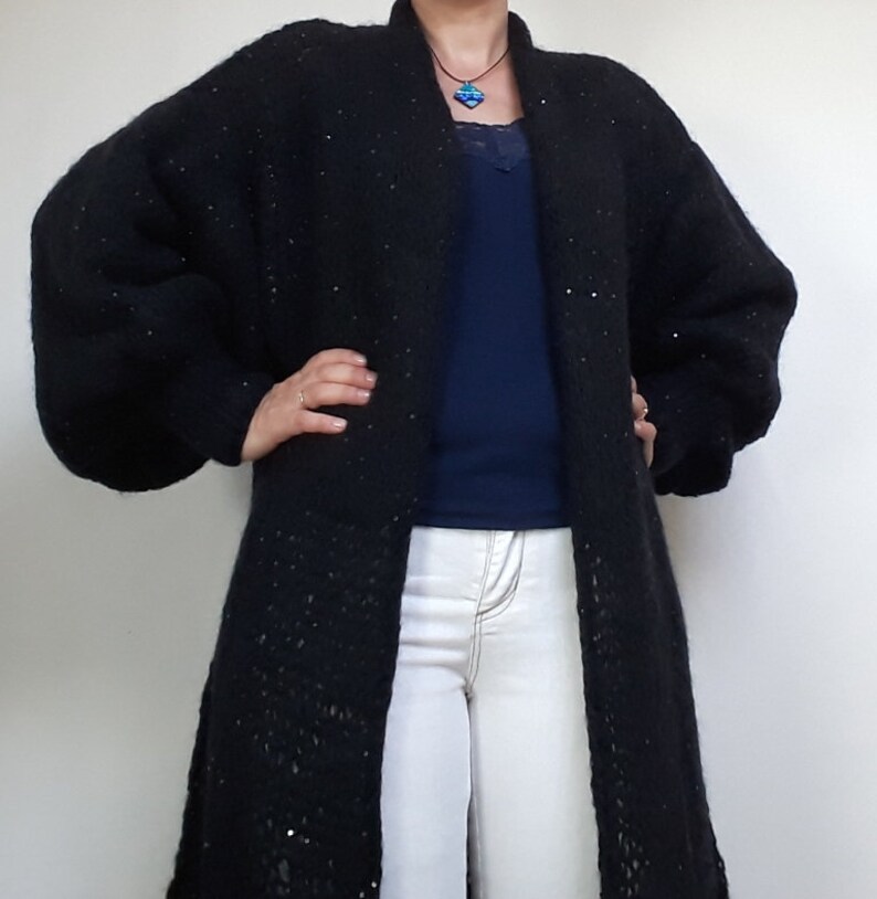 Long loose woman cardigan wool sequins cardigan chunky knittingone size mohair dress