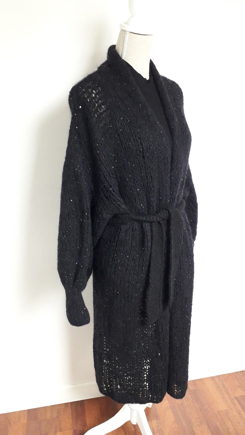 Long loose woman cardigan wool sequins cardigan chunky knittingone size mohair dress