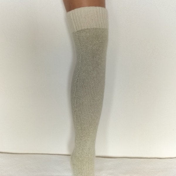 Alpaka Seide Hand gestrickte Oberschenkel hohe Socken, Beinstulpen für den Winter
