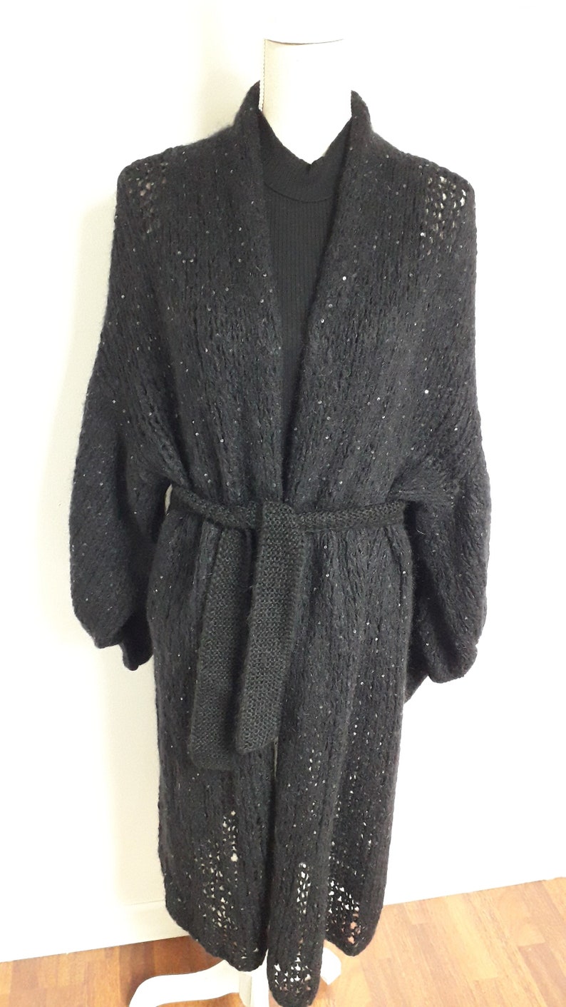 Long loose woman cardigan wool sequins cardigan chunky knittingone size mohair dress