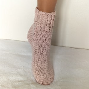 Pink cashmere blend handknit socks, slippers women , minimalist  birthday gift women