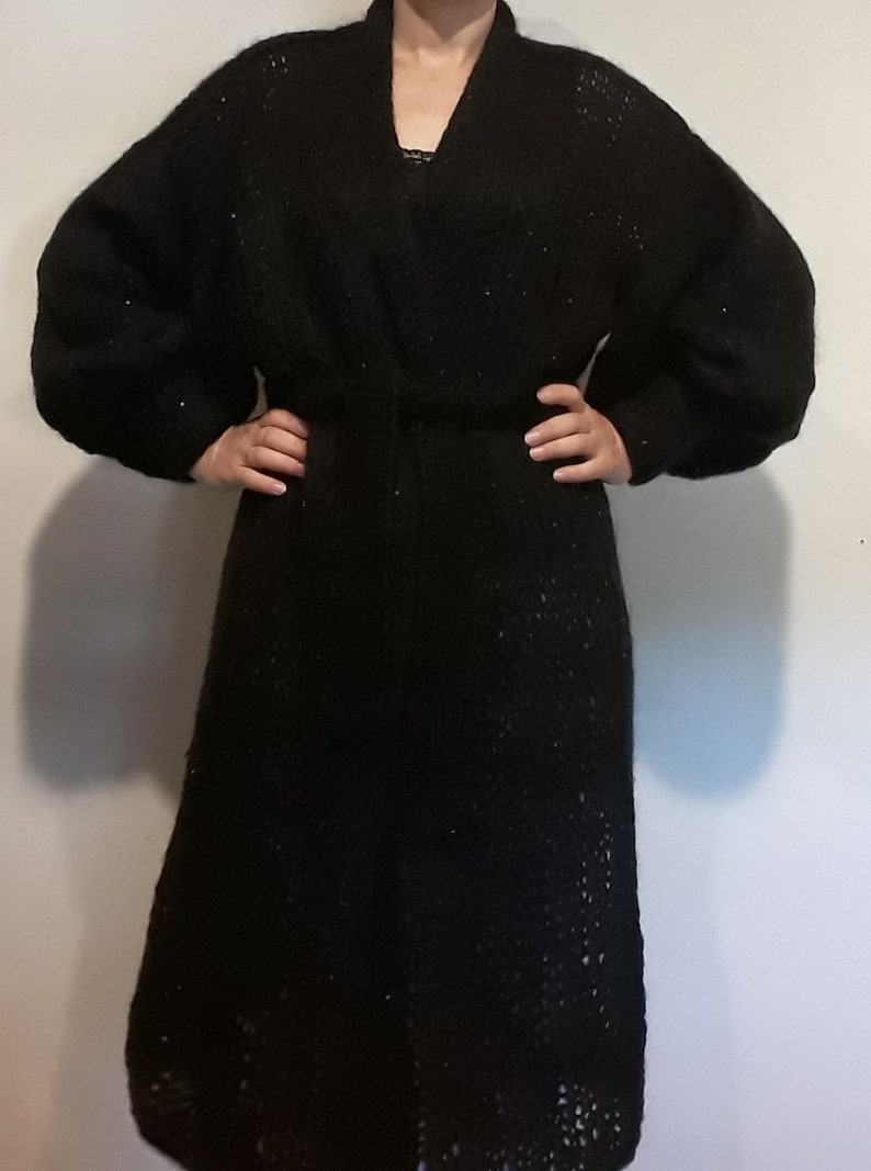 Long loose woman cardigan wool sequins cardigan chunky knittingone size mohair dress