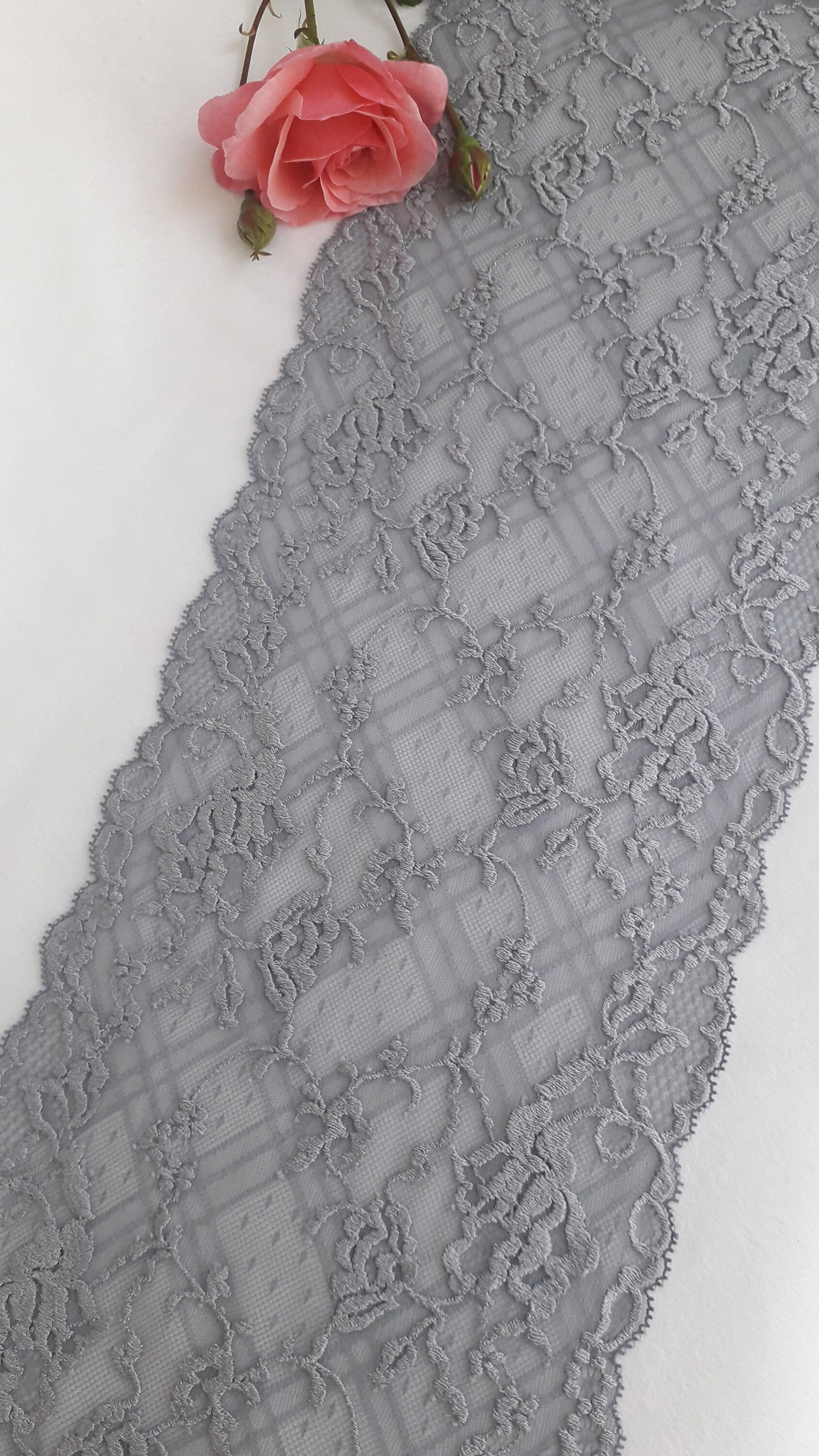 Grey Lace Trim 3 Yards Wide Stretch Lace Trim by the Yard Etsy