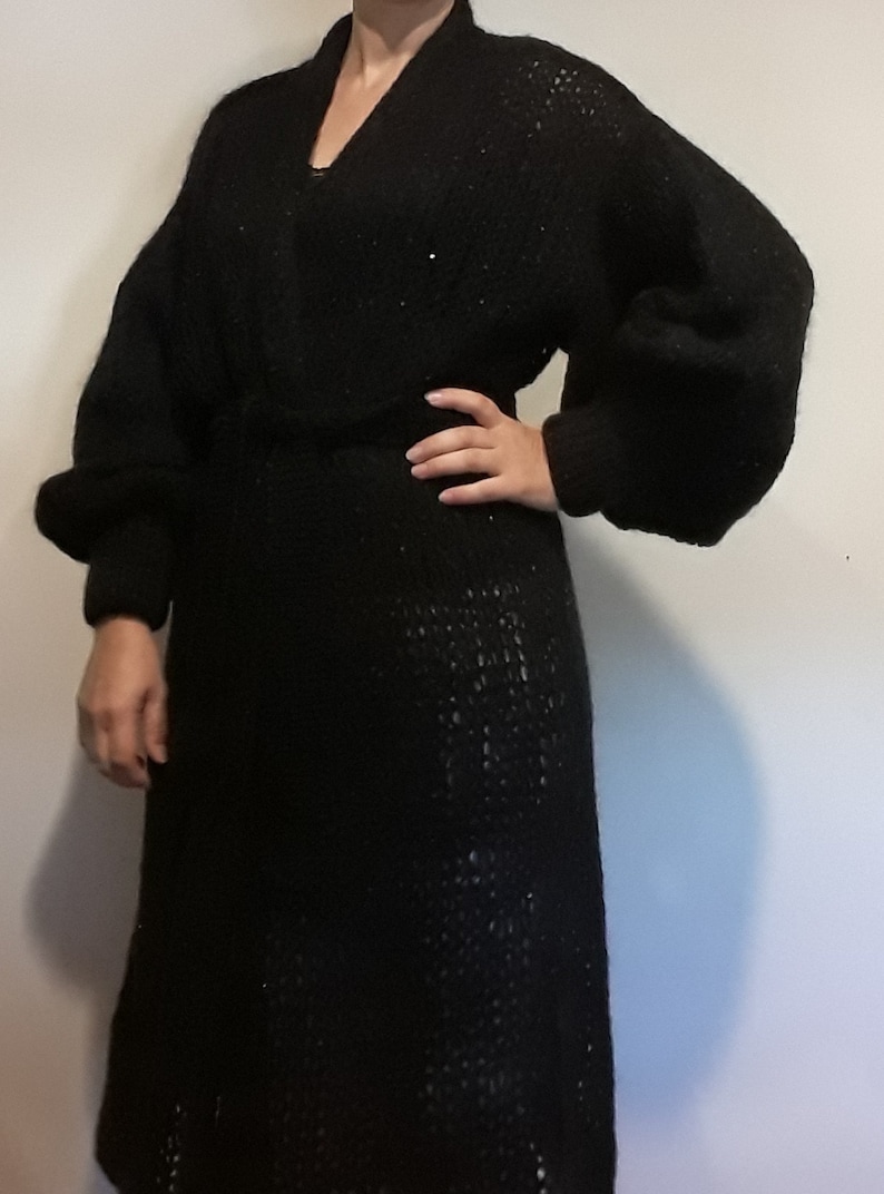 Long loose woman cardigan wool sequins cardigan chunky knittingone size mohair dress