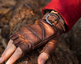 Keltische Handschoenen Leer - Bruin