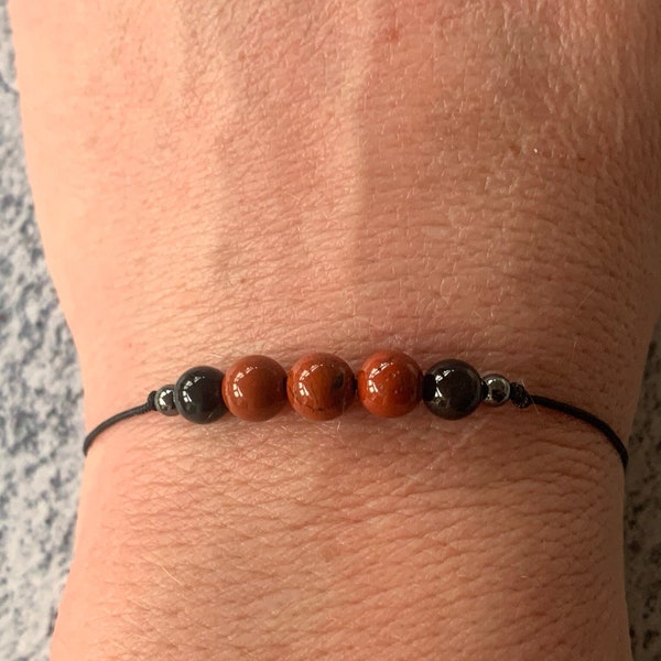 OBSIDIAN & RED/POPPY Jasper bracelet/anklet/necklace crystal healing