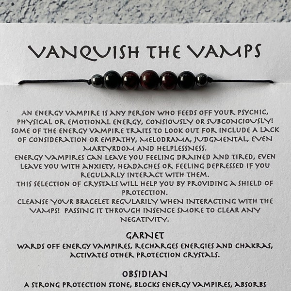 VANQUISH ENERGY VAMPIRES Protection & Grounding bracelet/anklet/necklace Obsidian and Bloodstone crystal healing shamballa