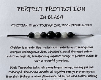 TOURMALINE OBSIDIAN PROTECTION Onyx Moonstone/Amethyst bracelet, necklace, anklet Stretch option