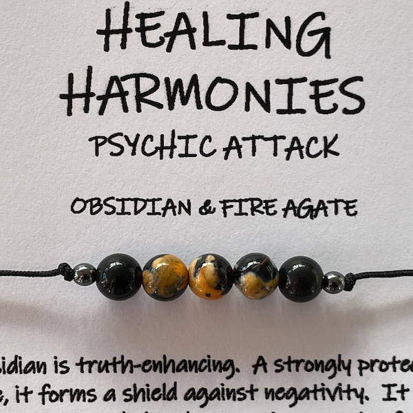 PSYCHIC ATTACK PROTECTION Obsidian & Fire Crackle Agate bracelet/anklet/necklace crystal healing gemstone Shamballa