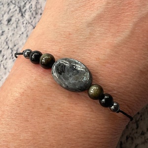 TOURMALINE/OBSIDIAN & LABORADITE  Crystal Healing bracelet, anklet or necklace