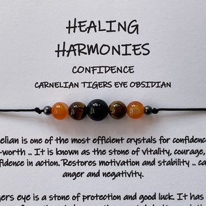 CONFIDENCE Healing bracelet/anklet/necklace Obsidian, Carnelian & Tigers Eye crystal healing Shamballa