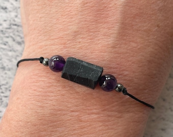 EMPATH PROTECTION  Tourmaline & Amethyst bracelet Crystal Healing Shamballa