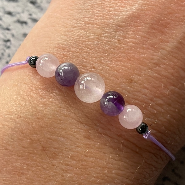 AMETHYST & ROSE QUARTZ bracelet/anklet/necklace crystal healing Shamballa