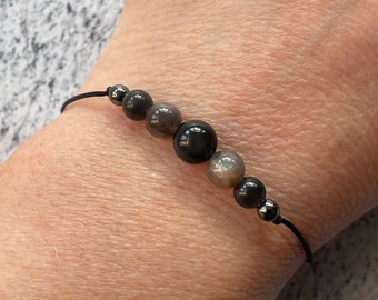 Ice OBSIDIAN & BLACK SUNSTONE bracelet/anklet/necklace crystal healing gemstones