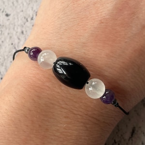 AMETHYST SELENITE & OBSIDIAN Protection Bracelet/anklet/necklace crystal healing shamballa