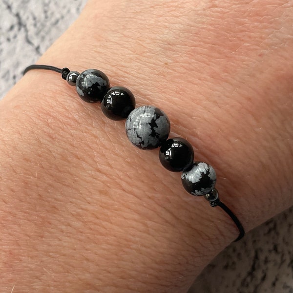 OBSIDIAN/SNOWFLAKE PROTECTION Bracelet/anklet/necklace crystal healing shamballa