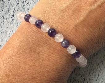 AMETHYST & ROSE QUARTZ bracelet/anklet/necklace crystal healing Stretch Option or Shamballa