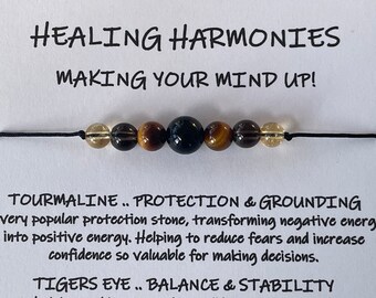 DECISION MAKING Crystal Bracelet, Anklet, Necklace Black Tourmaline, Tiger's Eye & Citrine