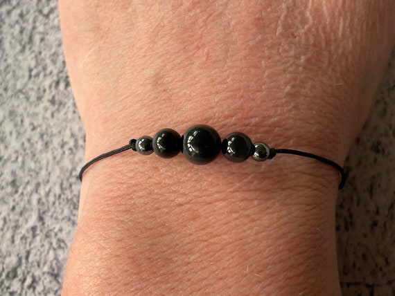 OBSIDIAN/TOURMALINE PROTECTION Onyx/Agate bracelet/anklet/necklace crystal healing stretch option
