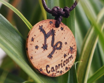 Capricorn necklace gift / Zodiak gifts / Wooden necklace / Astrology jewelry pendant