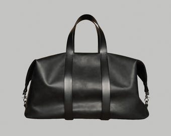 Black Leather Weekender Bag: Carry-on Travel Duffel