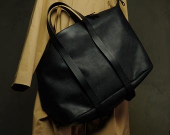 Black Leather Weekender Bag: Carry-on Travel Duffel