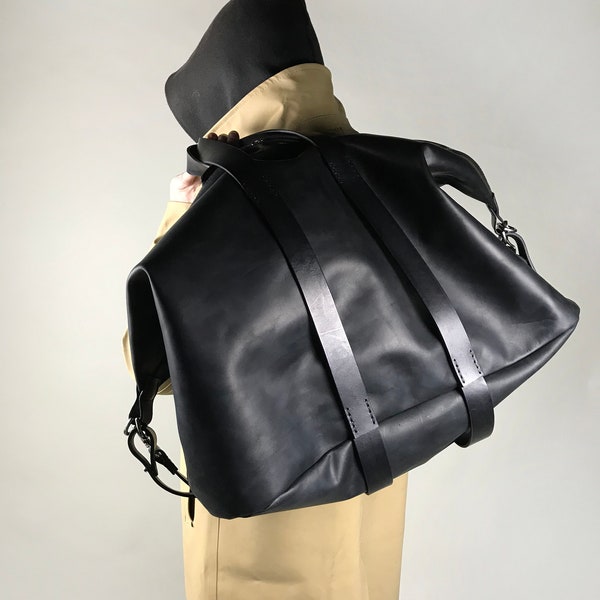 Black leather weekender bag Men Leather travel bag Luggage bag Duffel bag Overnight bag