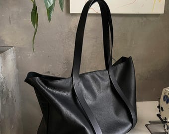 Zippered Grain Leather Tote Bag | Women's Laptop Work Bag