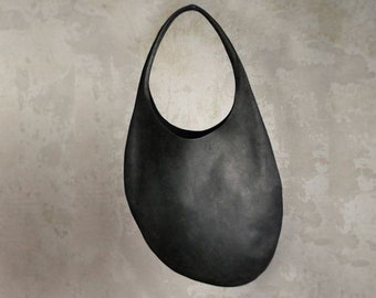 Leather Hobo Bag – Minimalist Asymmetric Design, Laptop Shoulder Bag