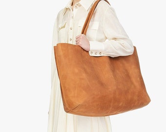 Leather tote bag M73 Work bag Camel Brown