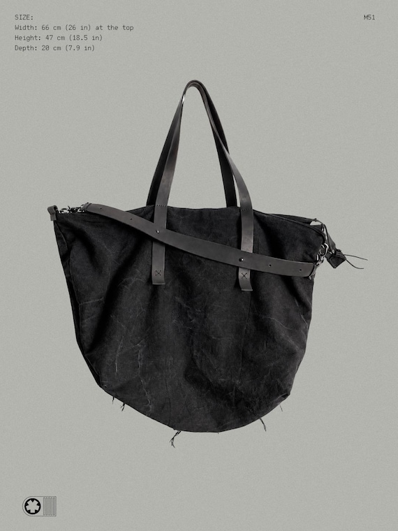 Denim Zippered Tote Bag | Large Canvas Travel Bag with Leather Handles