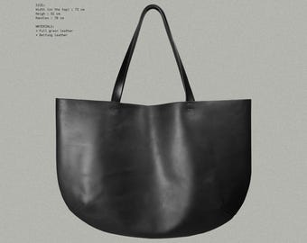 Large Black Leather Tote Bag – Oversized Work Bag for Women | Minimalist Everyday Shopper