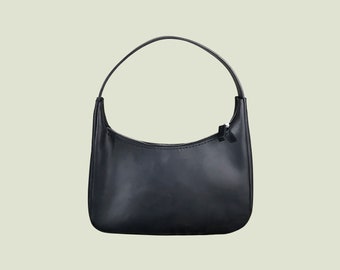 Small Elegant Black Leather Top Handle Bag