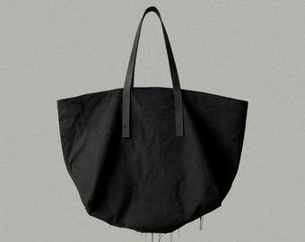 Large Denim Tote Bag – Reversible Canvas Shopper | Leather Handles, Two Pockets, made in Ukraine