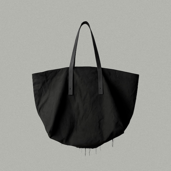 Large Denim Tote Bag – Reversible Canvas Shopper | Leather Handles, Two Pockets, made in Ukraine