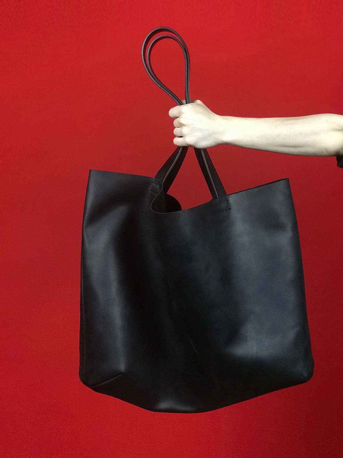 LARGE Leather Bag Black Shoulder Shopper Bag Leather Handbag Etsy