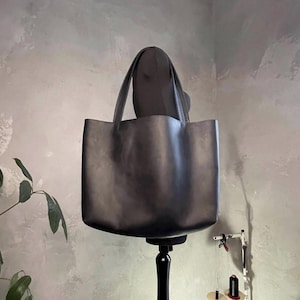 Leather tote bag Small tote Black Shoulder bag CUSTOM tote