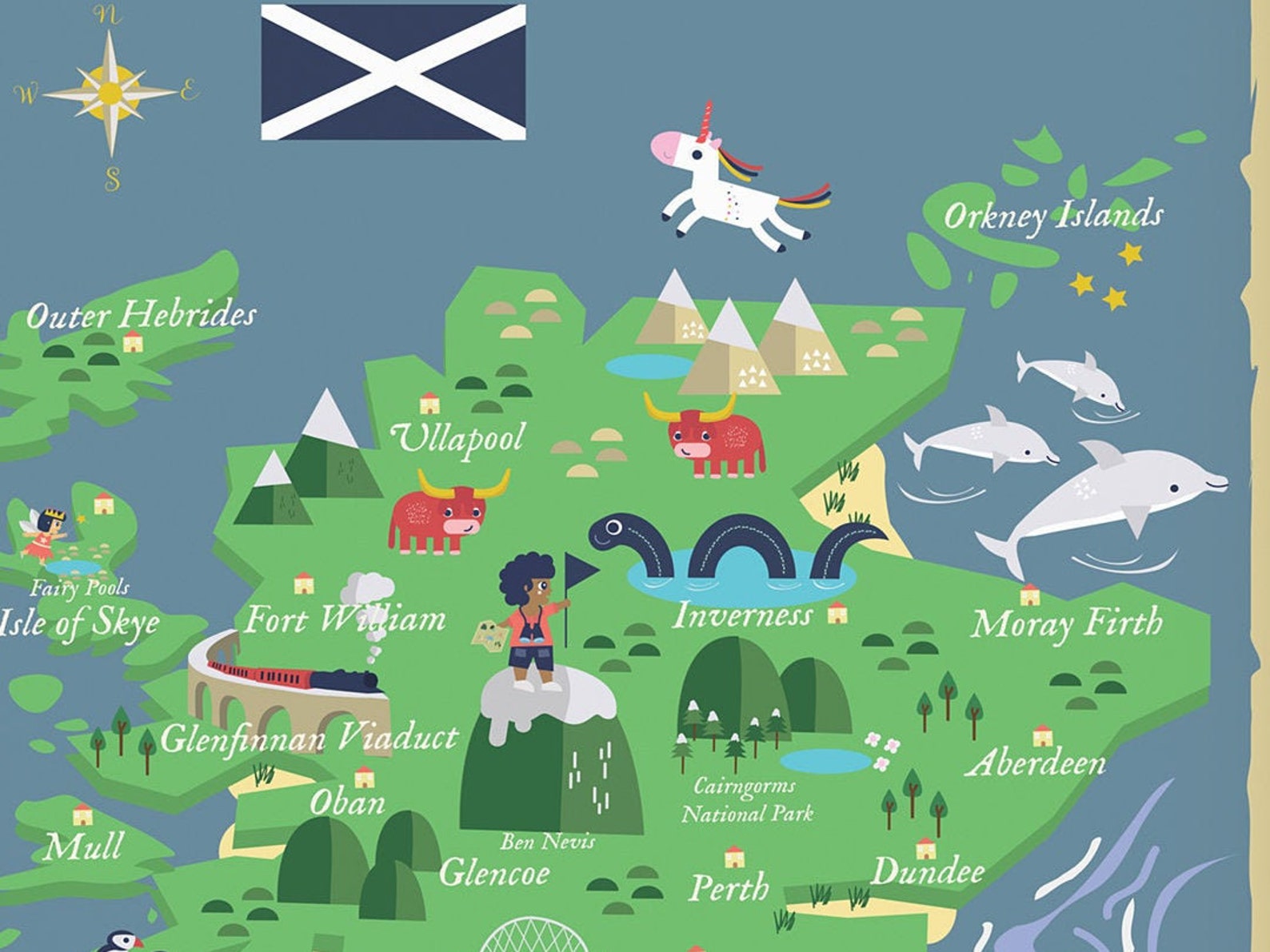 Scotland Map Poster Fun Illustrated Kids Map of Scotland Etsy