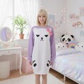 Custom KPOP DEMON HUNTERS Huntrix Mira Oversized Pajama Dress Purple and white bear with pink bow Cosplay costume product logo