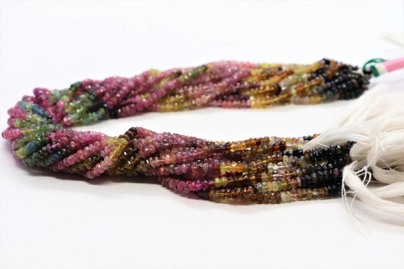 Natural Tourmaline Gemstone Beads Faceted Tourmaline Beads Rondelle Beads AA Quality Tourmaline Beads Size 3-5mm Loose Stone Beads 16 inches