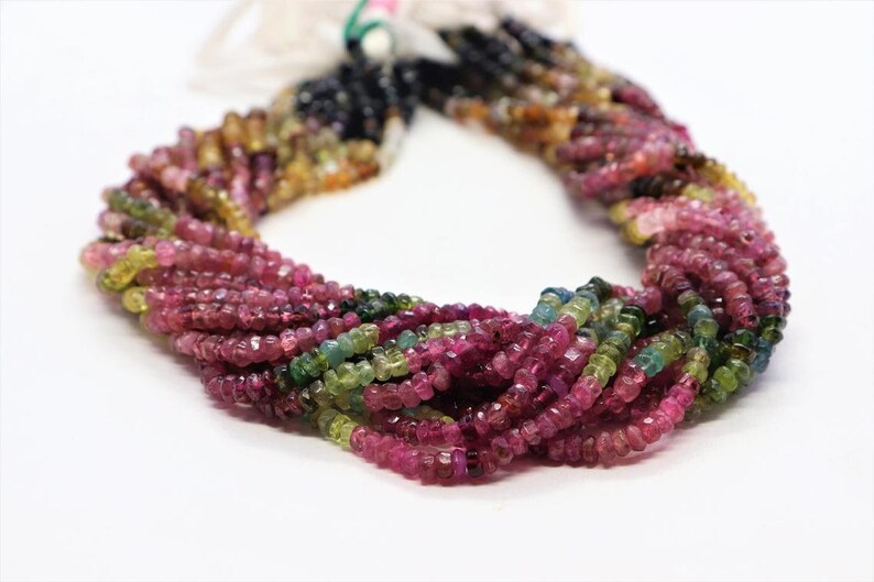 Natural Tourmaline Gemstone Beads Faceted Tourmaline Beads Rondelle Beads AA Quality Tourmaline Beads Size 3-5mm Loose Stone Beads 16 inches