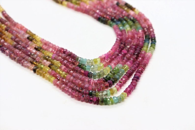 Natural Tourmaline Gemstone Beads Faceted Tourmaline Beads Rondelle Beads AA Quality Tourmaline Beads Size 3-5mm Loose Stone Beads 16 inches