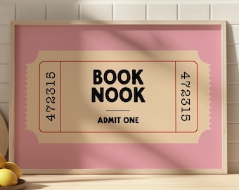 Book Nook Print | Retro Print | Ticket Print | Library Print | Reader Wall Art | Reading Corner