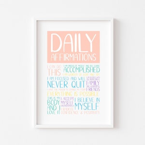 Daily Affirmations Digital Download | Motivational Sayings Printable Poster | Bedroom Print | Self Love | Inspirational Quote Wall Art