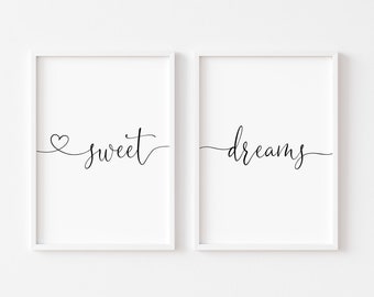 Sweet Dreams Print | Bedroom Prints | Bedroom Wall Art | Set of 2 | Sleepy | Decor | Home Print | Girl | Nursery | Baby | Child | Heart