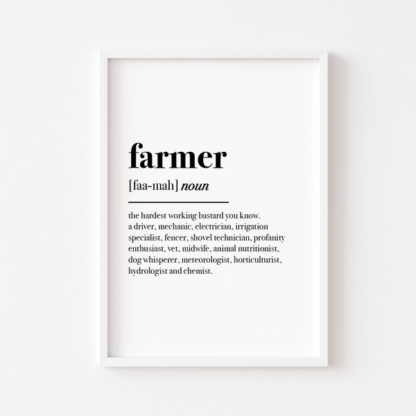 Farmer Definition | Country Farm | Kitchen Print | Farmhouse | Decor | Wall Art | Gift for Wife Husband | Home Prints | Funny Print