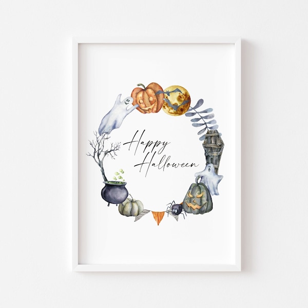 Halloween Wreath | Halloween Prints | Halloween Decor | Happy Halloween | Halloween Sign | Home Decor | Pumpkin Wall Art | Halloween Print